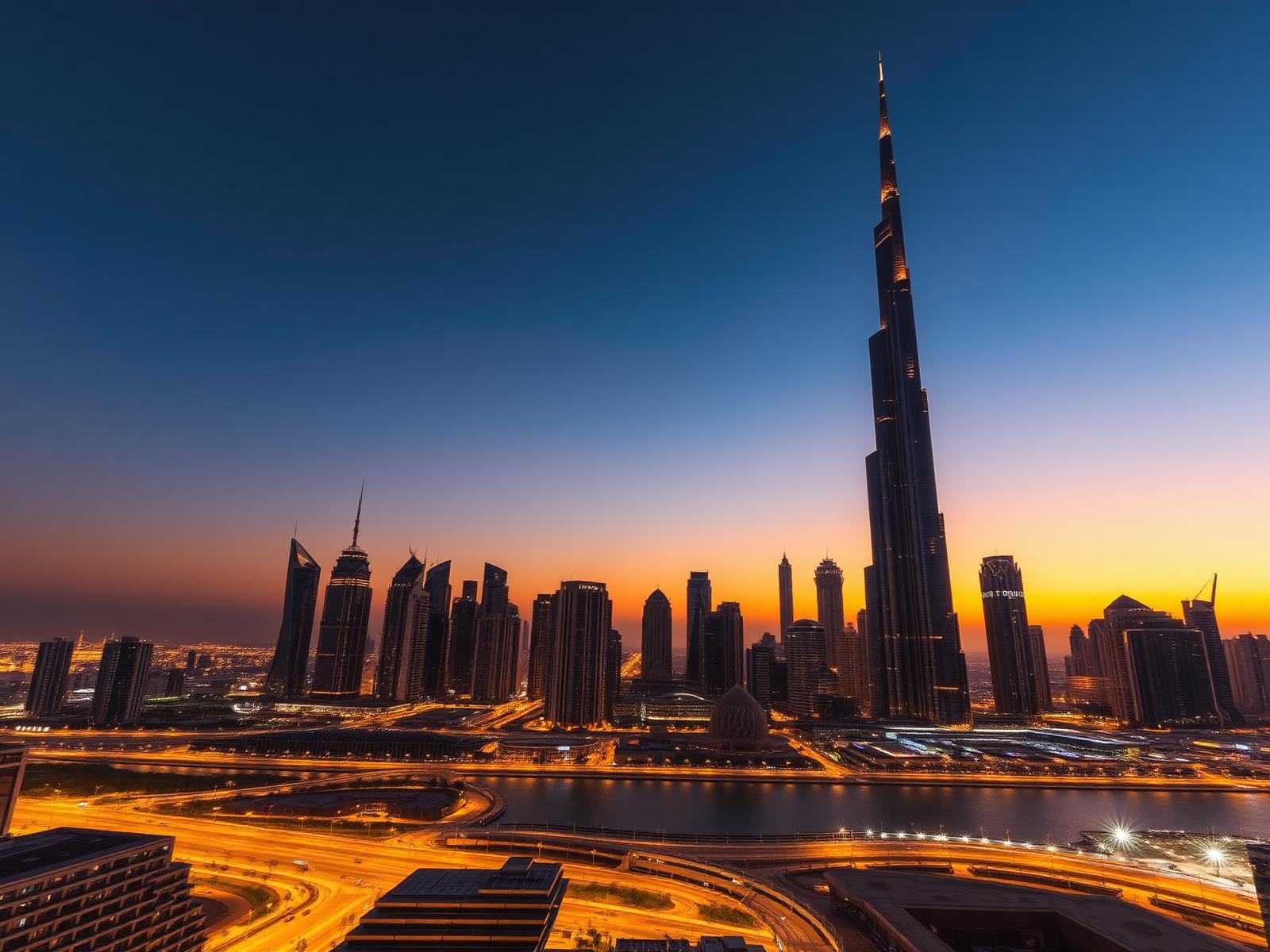 Dubai skyline at golden hour